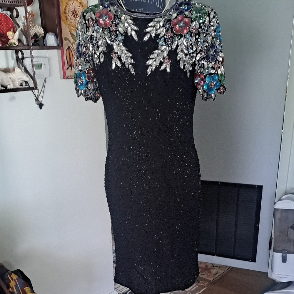 Stunning Vintage Beaded Silk Dress, Small